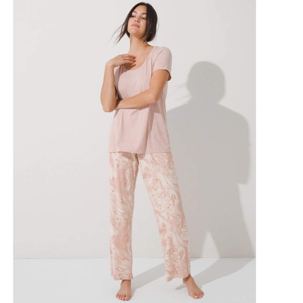 Soma Pink Short Sleeve Top & Marble Print Pajama Pants Set
